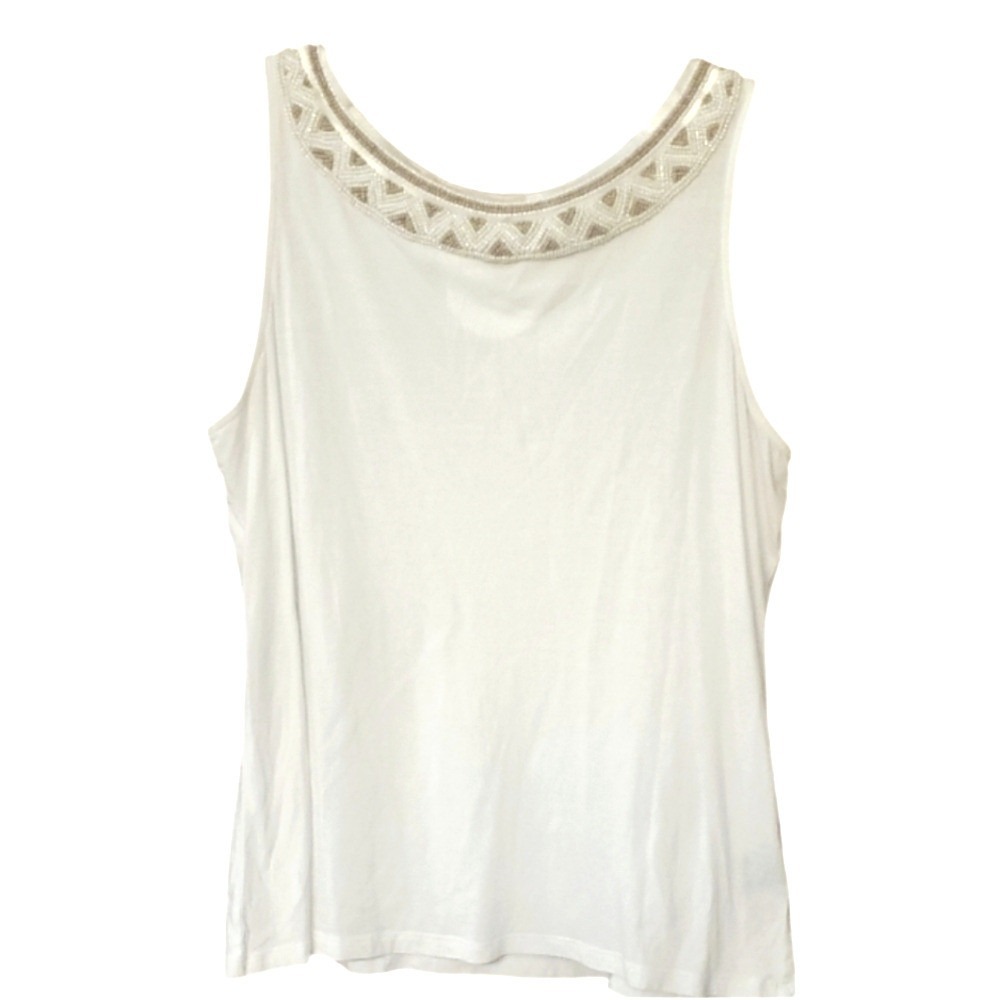 Ralph Lauren White Sleeveless Top with ‎ Accents Of Beads And Sequins Size XL
